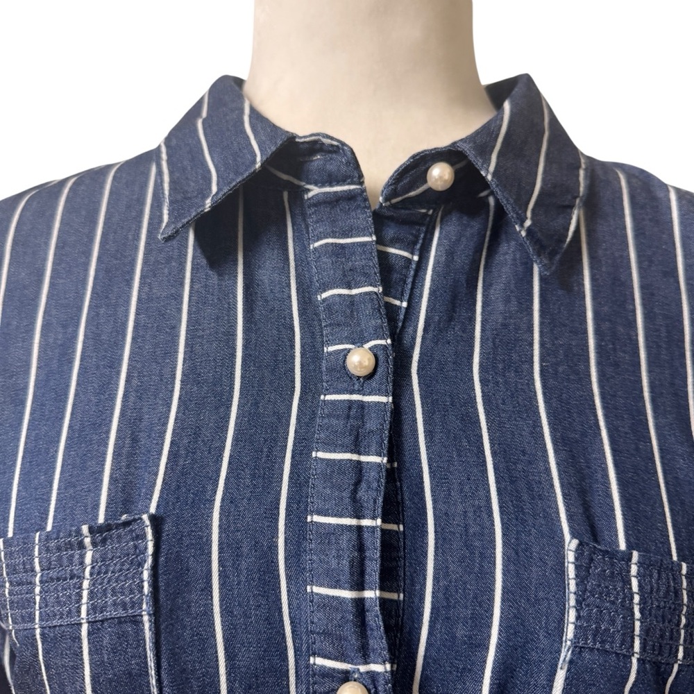 Given Kale denim striped pear button chambray lagen coastal, shirtdress sz L - Picture 2 of 7